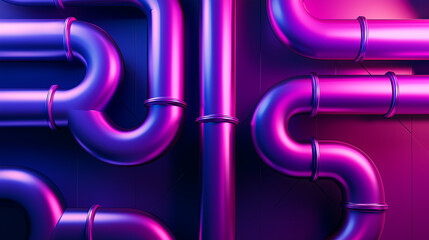 Abstract Purple and Pink Metallic Pipes Industrial Design