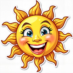 Cheerful smiling sun character portrait, bright caricature design