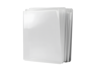 Minimalist light white of transparent white plastic file folder designed for office documents isolated on cut out PNG or transparent background. Clear L-type plastic folders. Emphasizing simplicity	