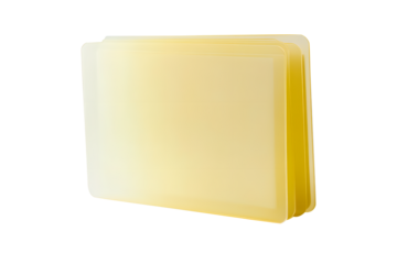Minimalist light yellow clear of transparent plastic file folder design for office documents placed isolated on cut out PNG or transparent background. Clear L-type plastic folders.