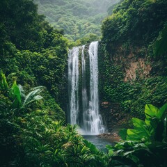 Fototapeta premium Waterfall in Lush Tropical Rainforest