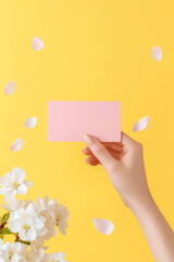 Obraz premium Pink Card Mockup with Cherry Blossoms