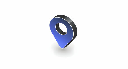 Isometric Blue Location Pin Icon on White Background for Mapping