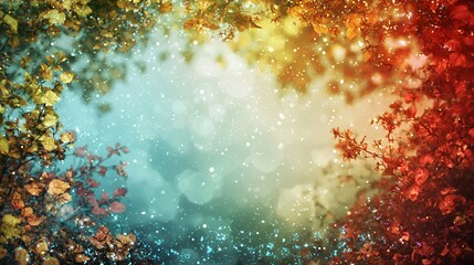 Autumn Leaves Background with Teal and Orange Bokeh
