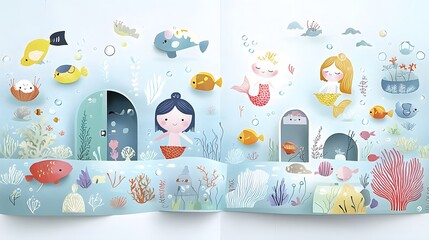 Captivating of a dreamy underwater world filled with whimsical mermaids colorful fish and vibrant coral reefs perfect for children s fantasy stories and escapism