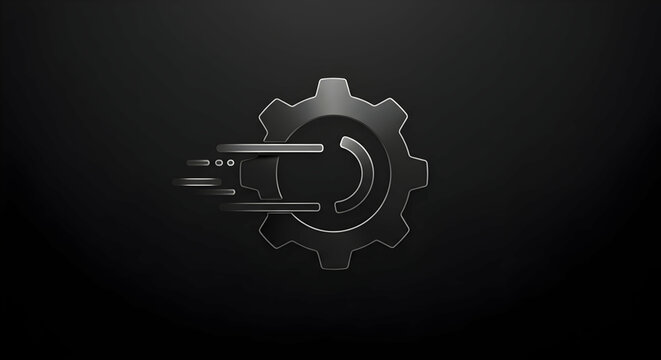 Gear Icon with Motion Blur Effect Against Dark Background - Powered by Adobe