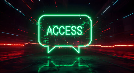 Glowing 'access' Message in Tech Bubble with Digital Data Streams