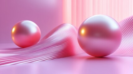 A pink ball-shaped form with three-dimensional abstract lines,with a cartoonish simplicity and rounded forms, against a light purple background, in high resolution, with a C4D rendering