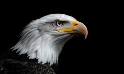 Fototapeta premium Majestic Bald Eagle Profile Against Black Background