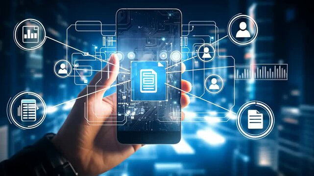 "Touching the Future": A depiction of a hand interacting with a sophisticated hologram interface, symbolizing the seamless blend of human touch with cyber technology, diagram, histogram