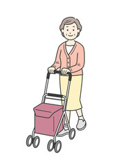 シルバーカーを押して歩く高齢女性の人物イラスト
