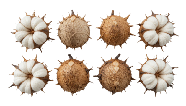 Detailed cotton boll with natural dried shell PNG