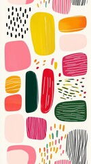 colorful abstract line illustration with boho and mid-century modern elements on a white background