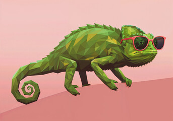 Fototapeta premium drawn chameleon in black glasses . Generative AI