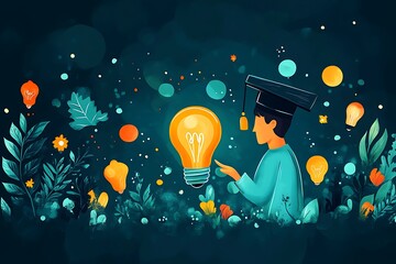 Graduation hat, degree, certificate illustration.