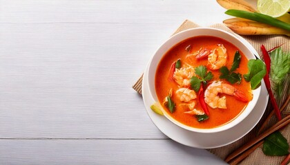 エビのトムヤムクン。タイ料理のスープとコピースペース