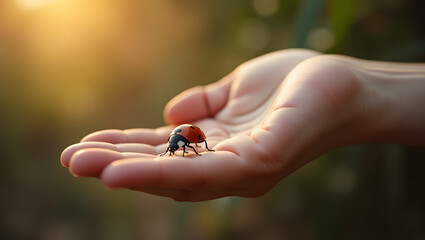 Obraz premium A ladybug in the palm of your hand