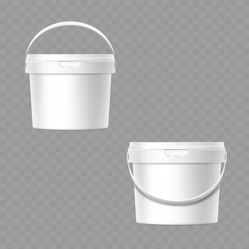 White Plastic Bucket with Lid and Handle Mockup Vector