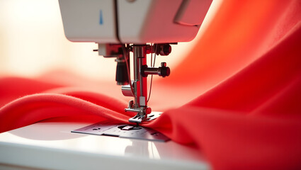 The red fabric in the sewing machine