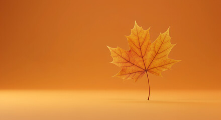 minimalist autumn leaf on orange background . Generative AI