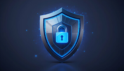 Glowing Shield with Padlock Represents Data Protection and Network Security