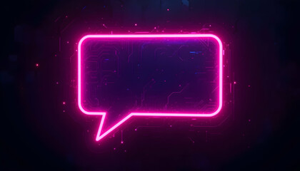 Glowing Pink Speech Bubble with Digital Circuit Pattern Overlay