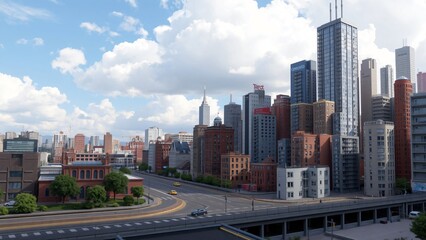 Panoramic View of a Modern City Skyline on a Partly Cloudy Day
