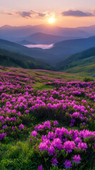Obraz premium a beautiful sunrise over the carpathian mountains,