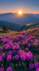 a beautiful sunrise over the carpathian mountains,