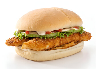 A simple yet delicious chicken sandwich with a crispy or grilled fillet, served in a soft bun, isolated on a white background.