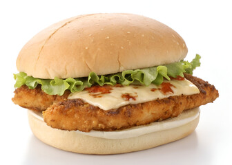 A simple yet delicious chicken sandwich with a crispy or grilled fillet, served in a soft bun, isolated on a white background.