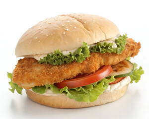 A simple yet delicious chicken sandwich with a crispy or grilled fillet, served in a soft bun, isolated on a white background.