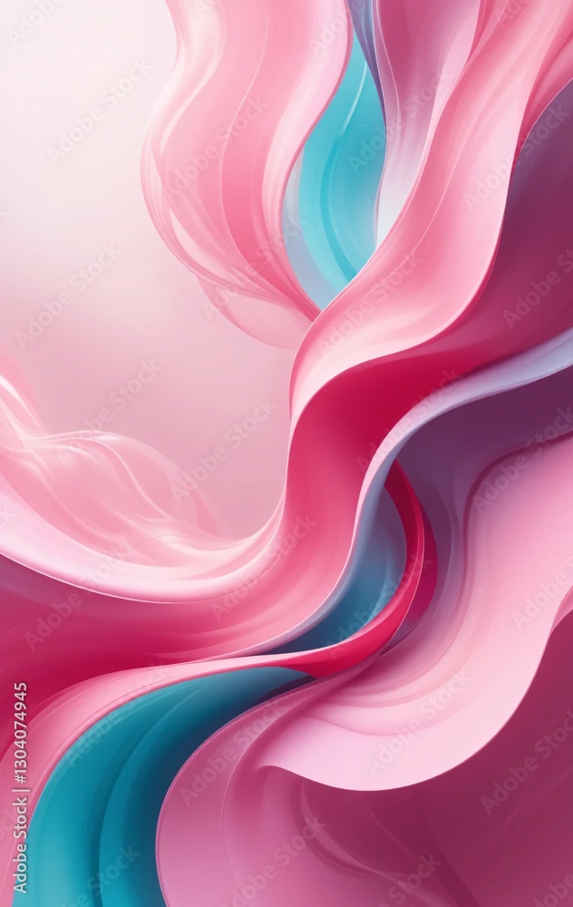 Poster Abstract Swirls Of Serenity . Soft Pink And Teal. Fluid Forms Creating Motion . Serene Artwork For Contemporary Decor. Uplifting And Ethereal.