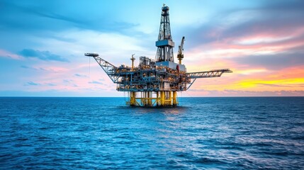 Offshore Oil Rig at Sunset