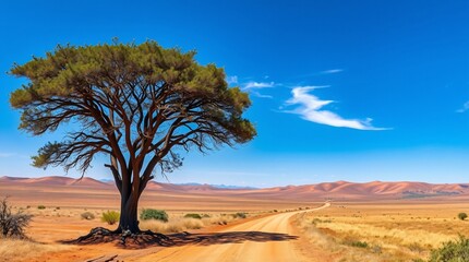 Fototapeta premium Twilight's embrace on the Kenyan savanna, where Mount Kilimanjaro's majesty meets endless plains, unites earth and sky in serene harmony.