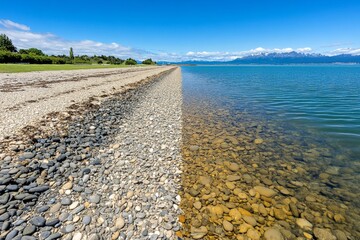 A dramatic before-and-after comparison of a clean beach vs. a heavily polluted one