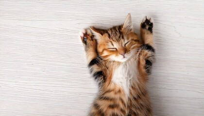 両手を上げて寝ている子猫