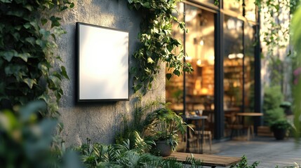 Blank Signboard Surrounded by Lush Greenery and Natural Light