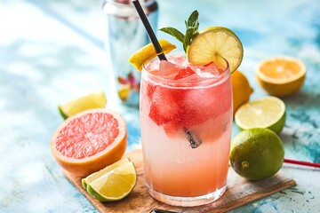 Grapefruit and lime mojito cocktail, cold and refreshing summer drink