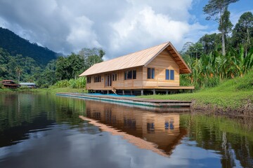 Obraz premium A floating school in a developing country, built to adapt to rising sea levels