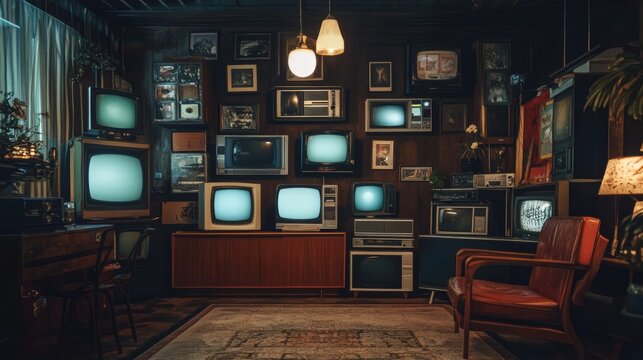 A dark, cluttered bedroom music studio with vinyl records on the walls, hyperrealistic details.