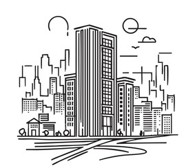 High rise building sketch. Line art