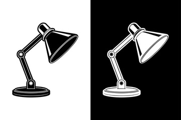 Minimalist Desk Lamp Silhouette Vector Icon Black and White Background.