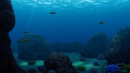 Fototapeta premium Serene Underwater Scene Digital Rendering of Ocean Floor with Fish and Coral