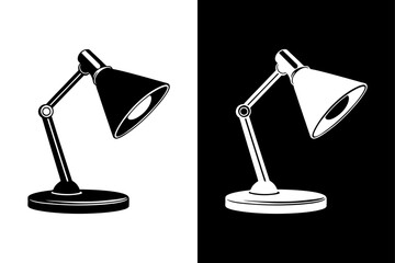 Minimalist Desk Lamp Silhouette Vector Icon Black and White Background.