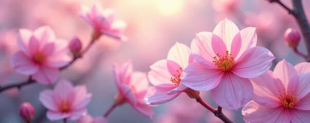 Swirling pastel blooms, soft focus, ethereal feel, gentle, illustration