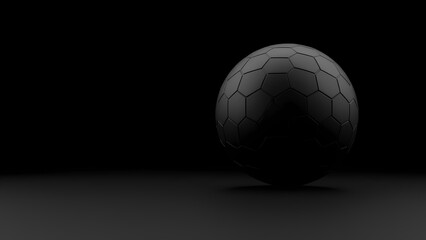 Dynamic soccer ball animation dark studio 3d graphic art minimalist environment close-up perspective motion concept
