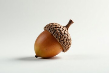 Single live oak acorn seed, macro photography, crisp white backdrop , Quercus virginiana, seed dispersal