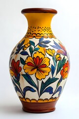 Ornate ceramic vase with floral design, studio shot
