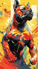 Fototapeta premium Artistic Render Of A Powerful Dog In Bold And Vibrant Colors